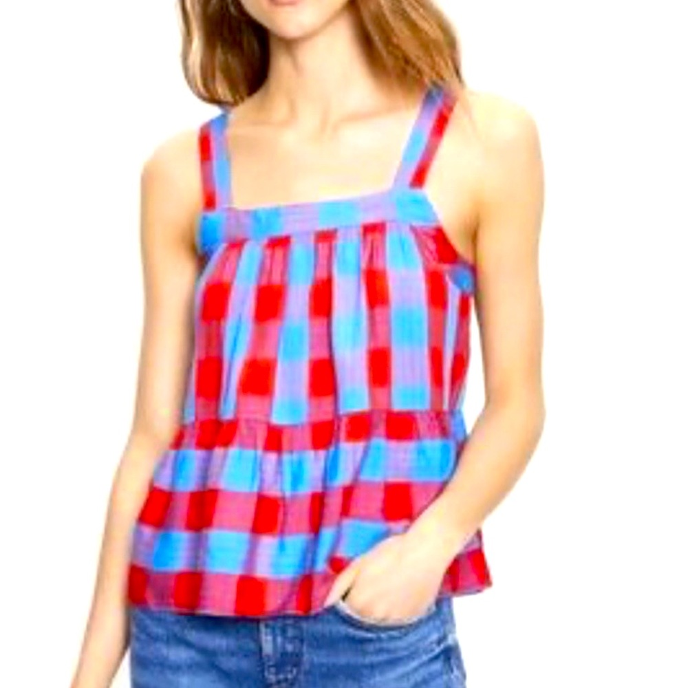 LOFT Red and Blue Plaid Tank Top